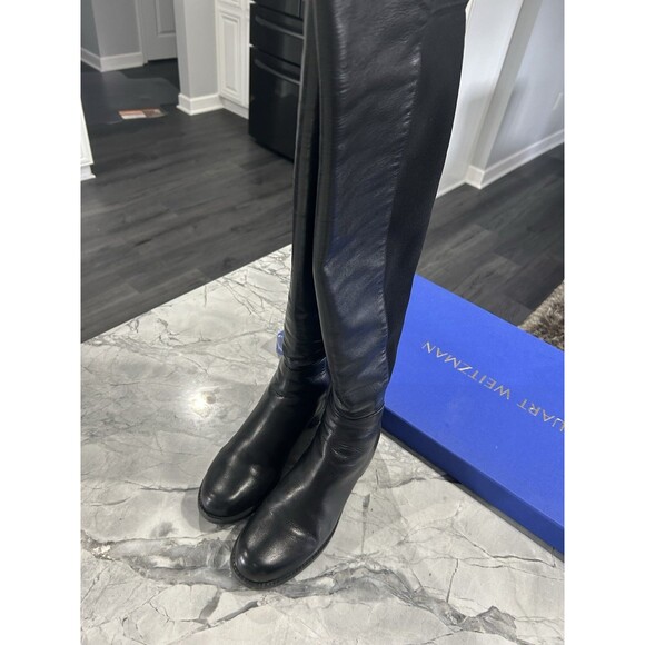 Stuart Weitzman 50/50 Bold Over The Knee Black Leather Boot Size 9 W - Picture 7 of 9